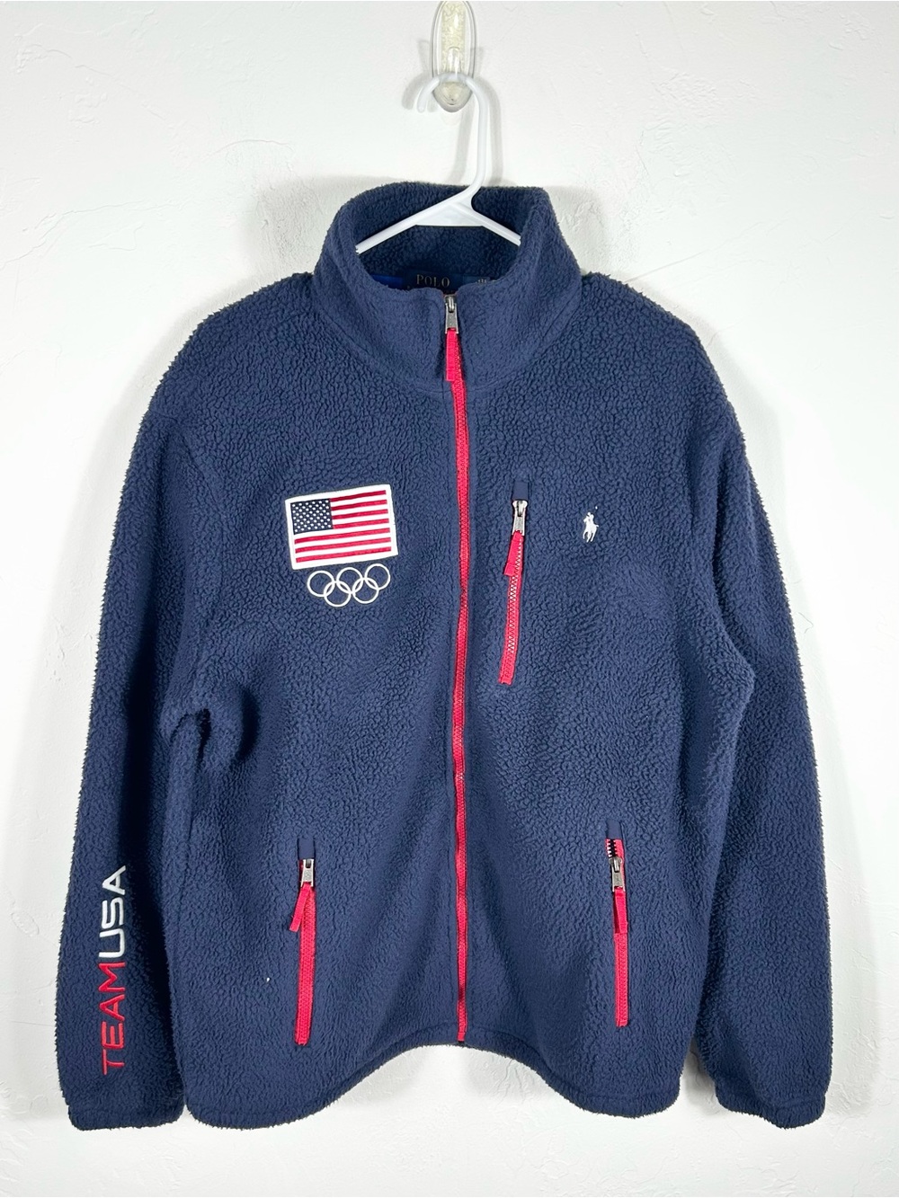 👁️ Polo Ralph Lauren Team USA 2022 Olympic Fleece Full Zip Jacket Navy Blue Men